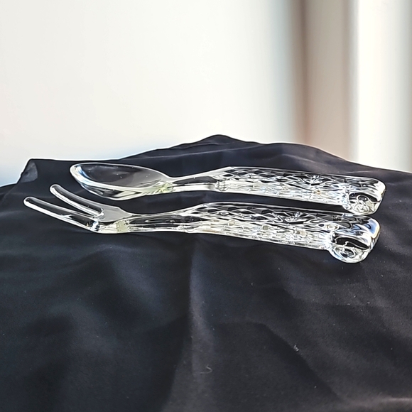 Vintage Anchor Hocking WEXFORD Pattern GLASS Fork and Spoon Serving Set - Picture 2 of 7